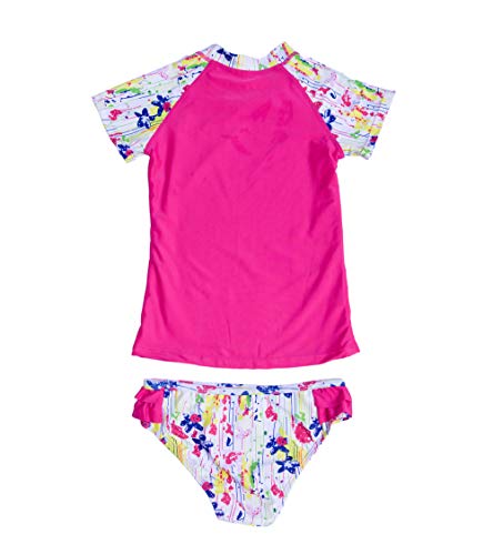 Crazycatz Kids Girl Two Pieces Short Sleeve Swimsuit Rash Guard Uv Protection (130 6-7 Years, Pink) #TOP1