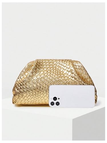 Image of QWINEE Women's Woven Evening Bag Dumpling Clutch Purse No Strap Handbags Elegant Faux PU Leather Clutch Bag