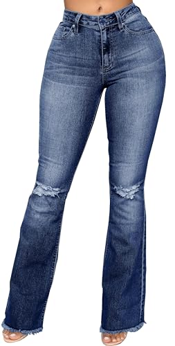 Bell Bottom Jeans for Women Dark Blue High Waisted Flare