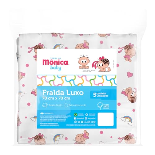 Fralda Pano Luxo Estampada Turma da Monica 5 un 70cmx70cm (Rosa)