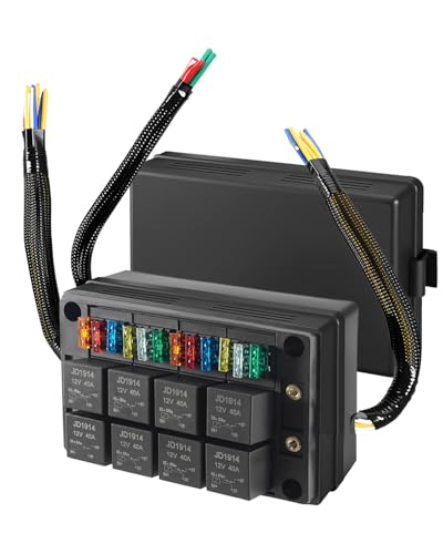 12 Volt Fuse Relay Box Fit for Car Trucks Boats RV Cars and Ships with 8 5-Pin Relays and 12 Fuses