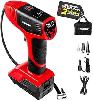 BULLSEYE PRO Tire Inflator with Pressure Gauge, Compact and Portable, Automatic Shut Off, 150 PSI Max, USB Home Rechargeable and Cord for Vehicular Use As Seen On TV (9475)