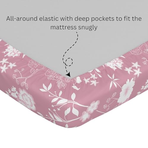 Image of LORETO - A QUALITY LINEN BRAND 100% Cotton Elastic Fitted Bedsheets Single Bed with 1 Pillow Cover All Around Elastic Fitted Bed Sheet for Single Size Mattress - 72 x 36 Inch, Blush Pink Vine Blooms