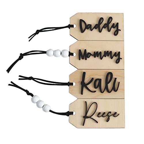 Personalized Stocking Tag, Customized Wooden Name & Font, Christmas Decoration, Gift for All Ages, Minimalist Rustic Style, Holiday Home & Room Decor, Hanging Ornament, Hickory Hollow Designs (Font 3)