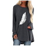 LIusu T_Shirt Famme Long T_Shirt Le Printemps Plume Blouse Femmes Manches Longues Polyester Encolure Dégagée De Voyage Classique Moelleux Cintrée