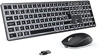 2.4G Hz Wireless Backlit Keyboard and Mouse with Type C & USB A Connector, Rechargeable Full Size Keyboard and Mice UK Layout for Computer, PC, Laptop, Mac, iMac, MacBook, Space Gray