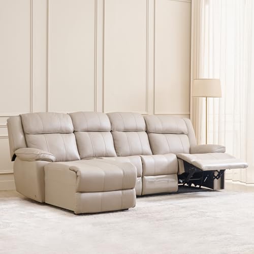 Image of Home Centre | Torino Half Leather 3-Seater Left Corner Recliner with Chaise | Recliner Sofa for Living Room | Solid Wood | Grey | 2 Year Warranty
