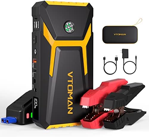 VTOMAN V8 Jump Starter, 2000A Peak Car Battery Jump Starters for Up to 8L Gas and 6L Diesel Engines, Portable 12V Auto Lithium Battery Booster Pack, Jump Box with Jumper Cables LCD Display (Yellow)