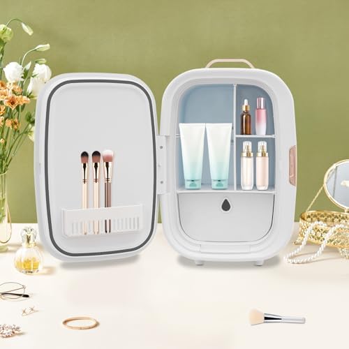 12L Portable Skincare Fridge - Mini Cosmetic Refrigerator with Cooling & Heating, Adjustable Shelves for Makeup, Perfumes, Facial Masks, Lipsticks - Compact Beauty Storage (White)