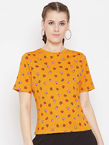 Image of GRITSTONES Round Neck Cotton Tshirt with Strawberry Print for Women - GSWPNTTP2374 P