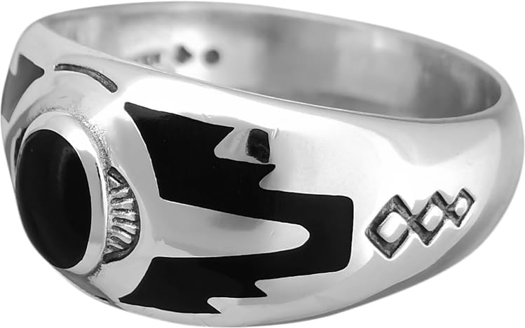 Vista 2 de 925 Sterling Silver Black Resin Sleeping Beauty Ring, Southwestern Design, Handmade Silver Band, Handcrafted Native Jewelry