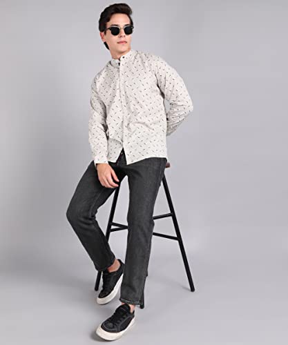 Image of Urbano Fashion Men's Cotton Full Sleeve Slim Fit Casual Printed Shirt with Mandarin Collar