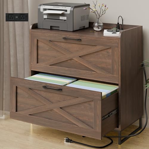 Vabches J6L008HT01XL Lateral File Cabinet 2 Drawer File Cabinet With Charging Station For Legal/Letter/A4 Size Hanging Files, Modern Farmhouse Large Wood File Storage Cabinet For Home Office Furniture cover