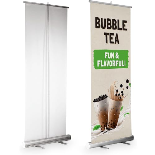 DreamController Food Retractable Stand Banner by DC | 33"x81" Roll-Up Display | Bubble Tea Fun Flavorful Vertical Pull-Up Banner Stand for Trade Shows & Events | Made in USA