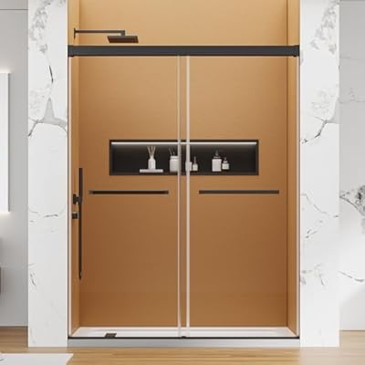 56-60" W x 76" H Frameless Shower Door, Double Sliding Shower Glass Doors with 5/16" Clear Tempered Glass &Dual-Sided Nano-Coated,SUS304 Stainless Steel Hardware Matte Black