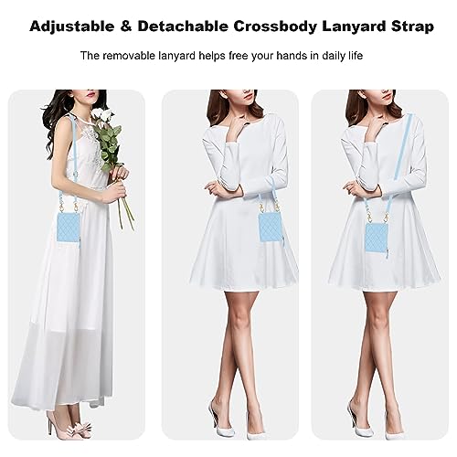 KIHUWEY for Samsung Galaxy Z Flip 5 Wallet Case, Crossbody Zipper Purse with Credit Card Slot Holder RFID Blocking PU Leather Adjustable Lanyard Detachable Strap Wrist for Women(Blue)