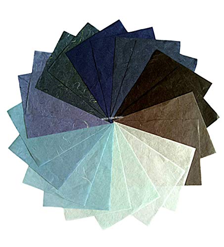 NAVA CHIANGMAI Thin Standard Color of Mulberry Paper Sheets Paper Decorative DIY Craft Scrapbook Wedding Decorative Mulberry Paper Art Tissue Japan (Blue Tone)