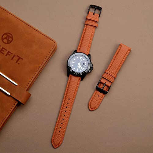 Image of ANNEFIT Watch Band 20mm, Quick Release Textured Padded Leather Straps with Black Buckle for Men and Women (Orange)