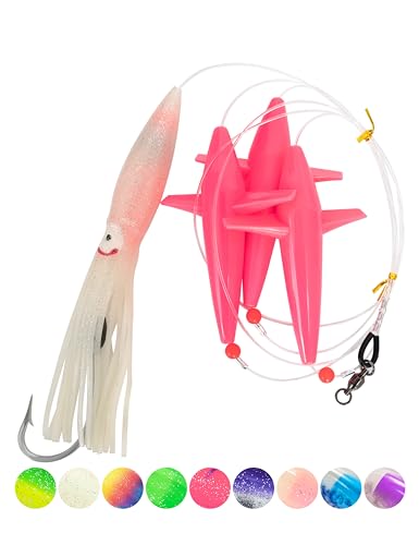 BLUEWING Fishing Daisy Chain Ultimate Big Game Bulb Squid Trolling Bird Tuna Lures Fish Teasers for Marlin Sailfish Pink/Glow