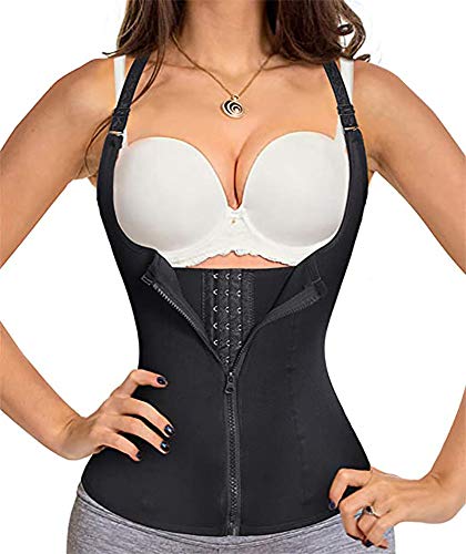 Waist Trainer Corset for Women Sweat Waist Cincher Tank Top Zipper Vest with Adjustable Straps for Body Shaper (XXX-Large) Black