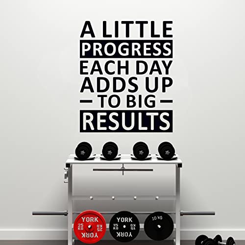 Inspirational Wall Stickers, Gym Wall Decals, Quotes Teamwork Classroom Office Garage School Bedroom, Fitness Sports Workout Exercise Motivational Art Home Vinyl , A Little Progress Each Day 25"X30"