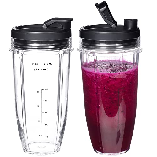 Buecmue Replacement 24oz Blender Cup For Ninja BN401 BN751 BN801 BN800 BL450 BL456 BL480 Foodi SS401 SS101 TWISTi SS151 SS351 Cups Nutri Ninja Auto IQ Parts Lids Upgraded (2 Pack) by Buecmue - Used condition - US$19.54