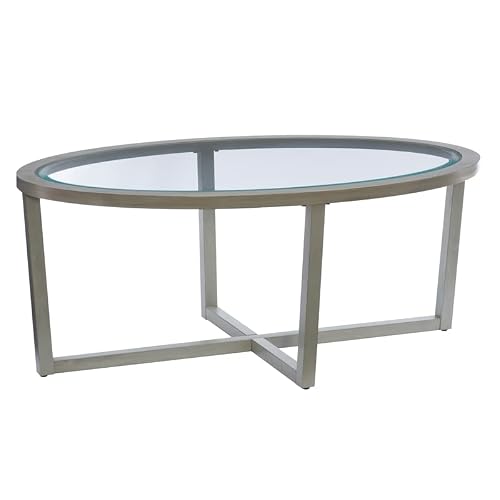 Pemberly Row 3 Piece Round Table Set Living Room Set, Includes 1 Wooden Coffee Table And 2 End Tables With Glass Top In Sandstone #TOP4
