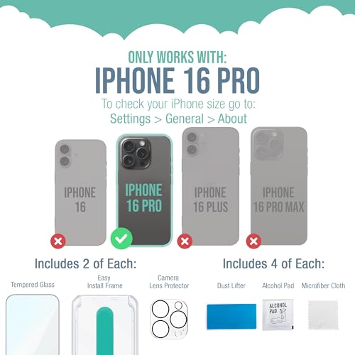 Smartish® iPhone 16 Pro Screen Protector + Camera Lens Covers - Tuff Sheet - 2-Pack Tempered Glass 9H Easy Install Frame Case-Friendly - Dynamic Island for Apple iPhone 16 Pro - Clear 2-Pack by Smartish - Image 6