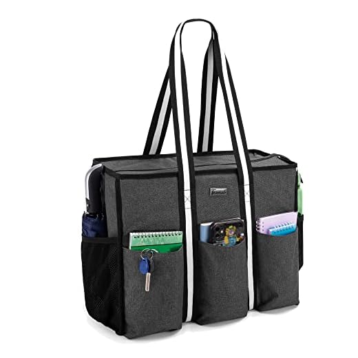 Trunab Teacher Utility Tote Bag with Multiple Pocket and Large Compartment for up to 15.6” Laptop, Zip Top Carrying Bag for Working Women, Travel, School, Office, Craft, Black