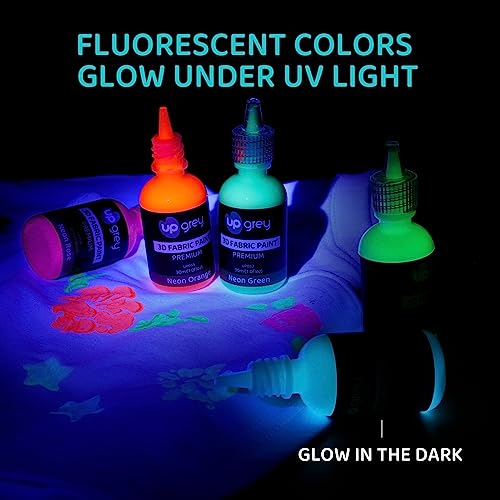 Upgrey 3D Fabric Paint Set For Clothes, 60 Colors (30Ml Bottles) Permanent Textile Puffy Paints, Classic, Metallic, Glitter, Neon, Glow In The Dark For T-Shirt, Textiles, Canvas, Wood With 3 Brushes+5 Stencils #TOP2