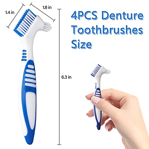 Denture Brush, 4 Pieces Small Toothbrush For Dentures, Multi-Layered Bristles Ergonomic Rubber Handle For False Teeth Cleaning #TOP1