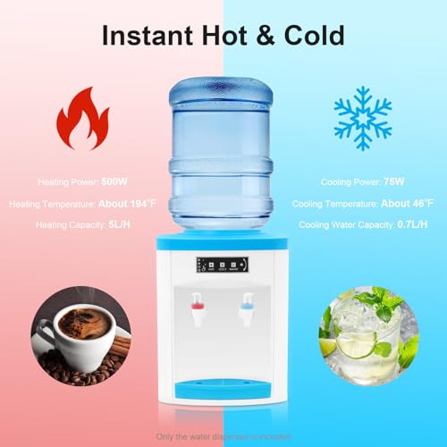 Image of 1.1-4.9 Gal Top Loading Water Dispenser, Hot /Cold /Warm Hot and Cold Mini Water Dispenser, Countertop Electric Hot Water Dispenser Water Cooler for Home, Office, Dorm Bedside Use(46.4F - 194F)