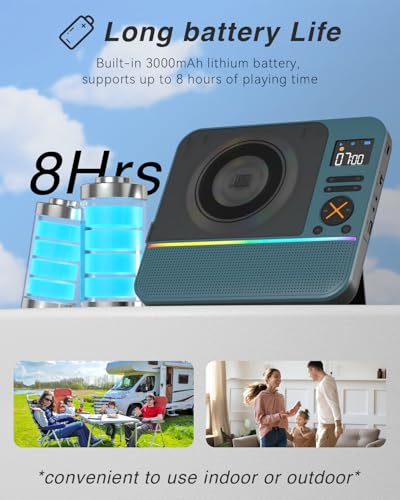 CD Player Portable, MONODEAL HiFi Stereo Portable CD Player with Bluetooth, Desktop Player Bluetooth for Home with Remote Control, RGB Light, Supports USB/AUX/Sleep Timer