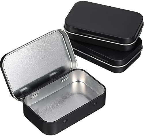 GYYJW Paquete de 3 latas rectangulares de metal con bisagras de 3,75 x 2,45 x 0,8 pulgadas, con tapa, mini caja portátil, kit de almacenamiento pequeño, organizador para el hogar (negro)