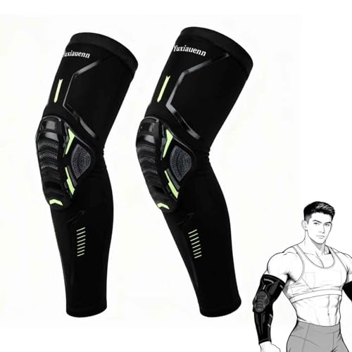 Yuxiauenn Padded Elbow Forearm Sleeves 2 Pack, Elbow Forearm Crashproof Pads Compression Arm Protective Support for Football Basketball Volleyball Soccer sport (black XL-Large