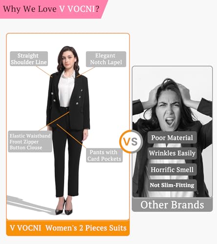 V VOCNI Womens Suits 2 Piece Set Double Breasted Business Office Blazer Work Pants Set Dressy Casual Workwear Outfits4