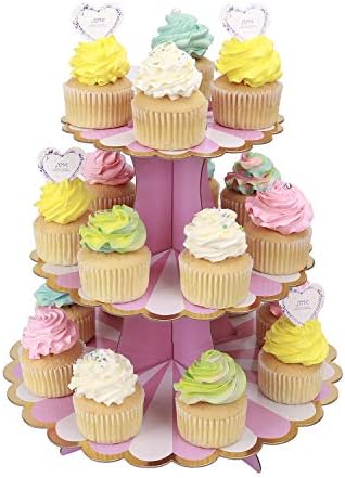 MengH-SHOP Cupcake Stand 3 Tier Cupcake Dessert Holder Cardboard Round Tower for Kids Baby Girls Unicorn Themed Party Birthday Party