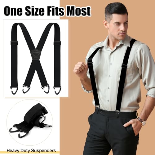Janmercy 2 Pcs x Back Hidden Suspenders 1.5 Inch Work Suspenders for Men Under Shirt Clothing(Black and Khaki,Style 2)