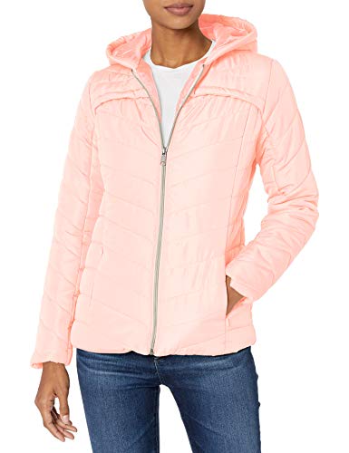 Pink Platinum Women's Water Resistant Hooded Quilted Puffer Jacket, Blush, 3X