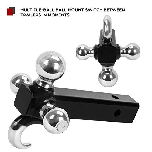 Yitamotor Trailer Hitch Tri Ball Mount With Hook, Multi Hitch Ball Mount Fits 2" Hitch Receiver, 1-7/8", 2", 2-5/16" Tri Ball Hitch (Black&Chrome) #TOP3