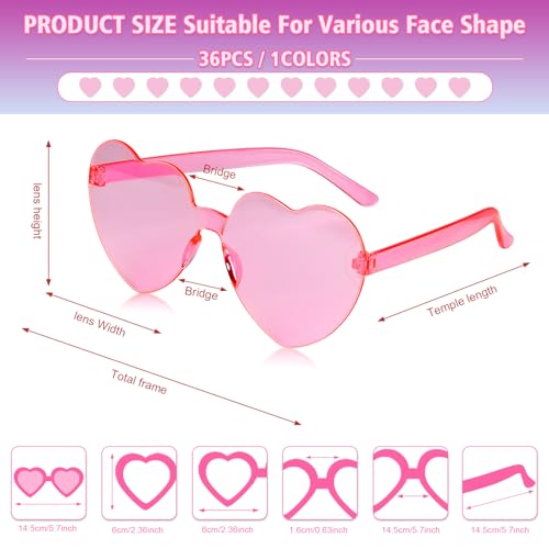 NACHLYNN 36 Pairs Pink Heart Sunglasses for Women Rimless Heart Shaped Sunglasses Candy Color Glasses for Party Favors by NACHLYNN - Image 2
