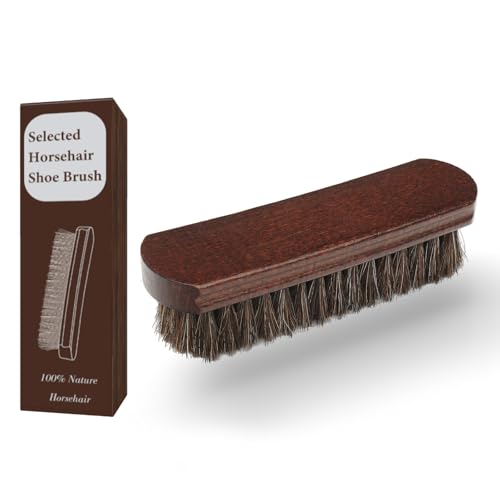 LYSSRA Professional 100% Horsehair Shoe Brush Premium Soft Horsehair Dauber Applicators for Leather Shoes, Boots, Coats & Purses, Curved Handle for Comfortable Grip, Perfect for Leather Shine & Polish