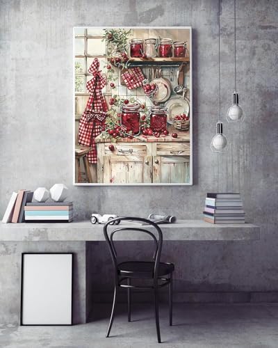 Kits de pintura de diamante 5D para adultos iniciantes, kit de arte de diamante de cereja para cozin