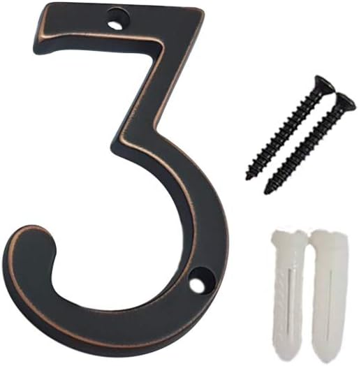 QCAA Traditional Heavy Solid Brass House Number 3, 4", Venetian Bronze, 1 Pack, Made in Taiwan