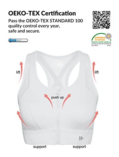 Image of Yvette High Impact Zip Front Sports Bra for Women | Supportive, Breathable Mesh Racerback, Nonremovable Cups, Wireless, Easy on and off, Running