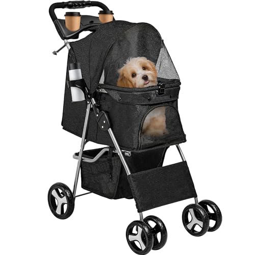 YITAHOME Carro Perro, Carrito para Perros, Cochecito de Viaje para Mascotas, Cochecito para Perros y Gatos con Cesta de Almacenamiento, Plegable Carro para Perros, Portátil Cochecito Perro (Negro)