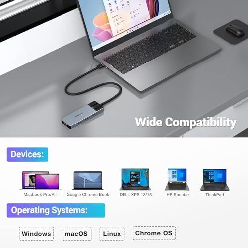 OBERSTER USB HUB, USB Docking, USB 3.2 HUB 5GBPS, Ultra Slim Portable Data Hub, 4 in 1 USB HUB with 4 * USB 3.2 Compatible with Windows, macOS, Linux, Chrome OS Systems(Aluminium) — view 6