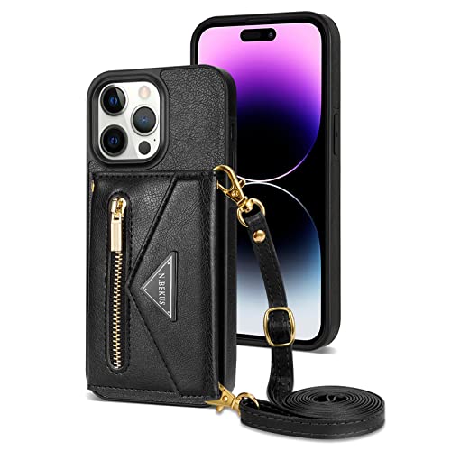 XYX Capa carteira para iPhone 14 Pro Max, alça transversal de couro PU capa de telefone feminina men