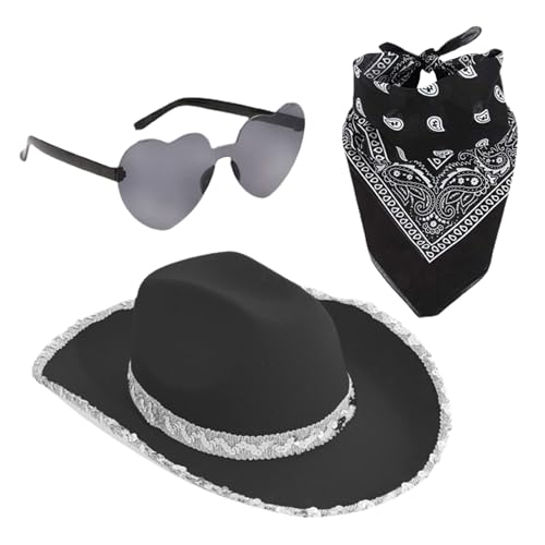 Genérico Sombrero De Con Lentejuelas - Sombrero De Vaquera Acrílico Con Temática De Carnaval De 150 G | Tocado De De Tela No Tejida Conn Bandana Y Gafas Para Reunión, Concierto, Boda, Disfraz Camp