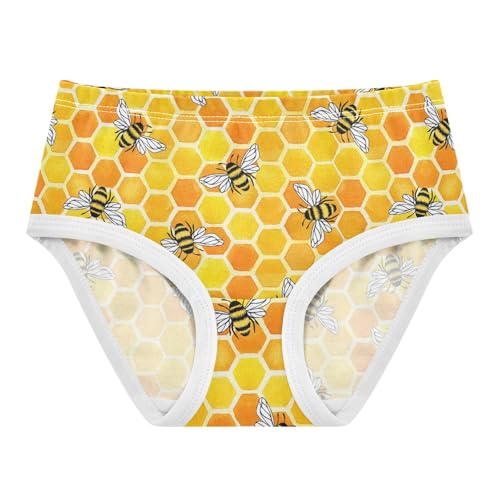 Little Girls' Soft Cotton Underwear Kids Breathable Comfort Cute Bee Honeycomb Yellow Panties Briefs Toddler